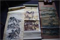 Set of 3 printed Chinese scrolls. depicting