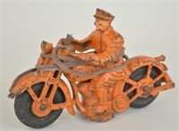 1930 Hubley Orange Patrol Cast Iron Motorcycle