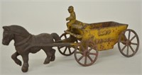 Early 1900 Dent Cast Iron Dump Wagon w/Horse 9 1/2