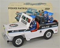 Japan Tin Friction Police Patrol Jeep w/Box-Daiya