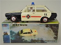 SOLPA Tin Battery Op Police Car w/Box-Datsun