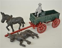 Early Cast Iron McCormick-Deering Wagon w/2 Mules