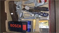 Tray lot of tools including Bosch drill set w