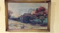 Large framed print of the Watermill and kids
