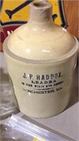 Haddox  1 gallon stoneware jug, marked  JP