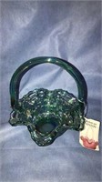 Fenton iridescent glass basket with the original