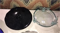 Blue Dove Jeanette console bowl and a black glass