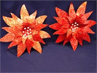 Two Large Metal Poinsettia Flowers