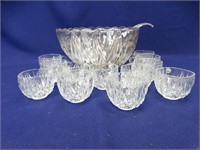 Clear Pressed Glass Punch Bowl w/12 Cups