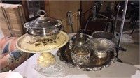 2 cake stands, silver plate covered vegetable