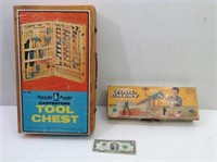 Vtg Handy Andy Child's Wood Tool Chest & Tin Box