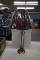 Aged Brass & Glass Tall Lamp W/ Shade