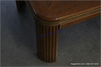 Oak Finish & Brass Coffee Table W/ Detailed Legs