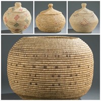 4 Alaska long grass coiled baskets. 20th century.