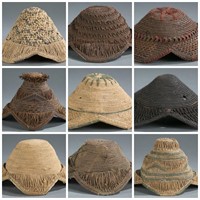 9 Raffia hats. DRC. 20th century.