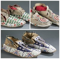 3 pairs of beaded moccasins. 20th century.