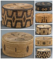 7 Asian lidded baskets. 20th century.