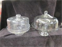 2 PC COVERED GLASS CAKE STANDS 11"TALLEST