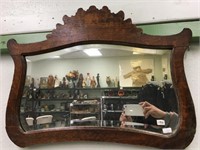 Antique oak framed beveled mirror, 16.5" x 22"