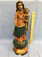 Wood carving of Mary and Jesus, about 14.5" tall,