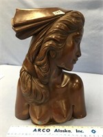 About 10" carved wood female bust