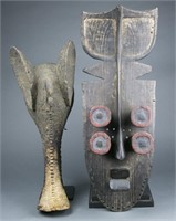 African headdress and mask.