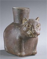 Moche jaguar pottery figure.