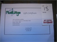 2- steak suppers gift certificate, Courtesy of