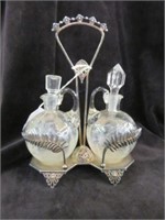 VICTORIAN DOUBLE CRUET SET WITH ORNATE CADDY