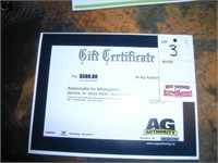 $500 certificate wholegoods/parts/service @ Ag