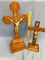 2 Wood Crucifixes,  14" and 9"                   (