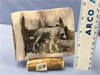 Moose antler with a wolf artwork              (2)