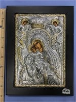 Icon of Mary and Jesus metal 8.5" long
