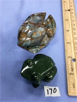 2 Stone frogs, both jade, 2.5", 1.75"