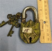 Brass Tibetan padlock with keys           (2)