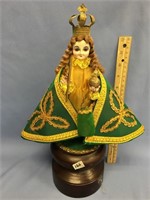 Infant of Prague doll on wood base, overall height