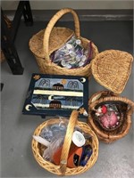 Lot of baskets and a little hand painted stool and