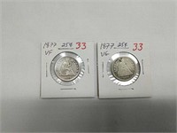 2pc Lot Of 1877 Liberty Seated Quarters