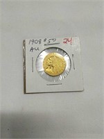 1908 Indian Head $5 Gold Piece Au