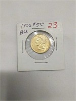 1900 Liberty Head $5 Gold Piece Unc