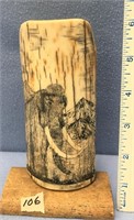 6" Mammoth ivory scrimshaw of mammoth by Michael S