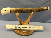 15" Old walrus Oosicks with carved eagle ivory hea