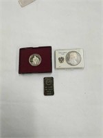 3pc Lot Silver Bar And Tokens As Shown