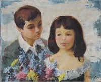 Robert Fiedler Portrait of Boy & Girl Oil/Canvas
