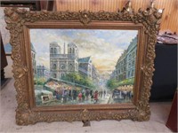 ORNATE FRAMED OIL ON CANVAS "STREET SCENE" 42"T X