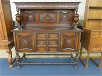CARVED ENGLISH OAK JACOBEAN SIDEBOARD WITH