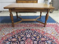 ANTIQUE OAK DINING TABLE WITH STRETCHER BASE