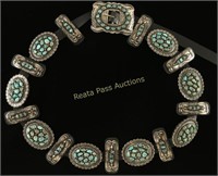 Turquoise Cluster Concho Belt with Navajo Hammered