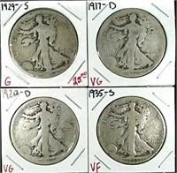 4- Walking Liberty Haldeman Dollar Coins
