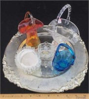 Metal Tray with Five Glass Baskets